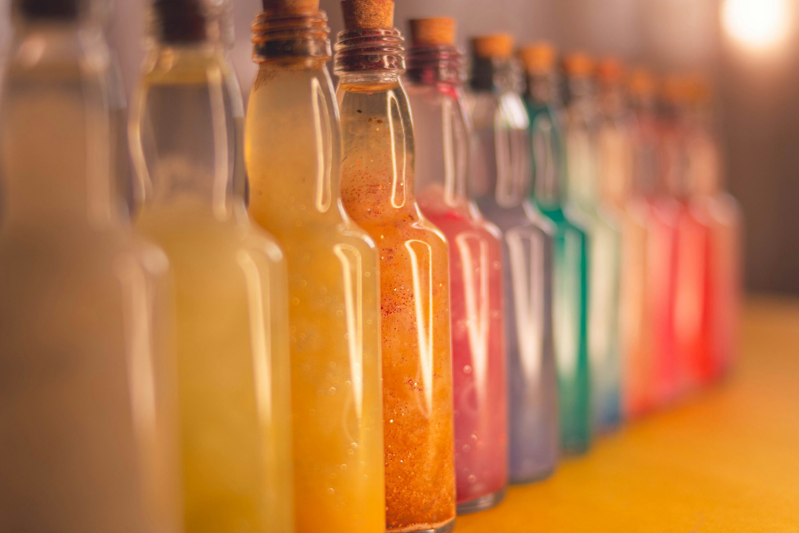 row of colorful bottles