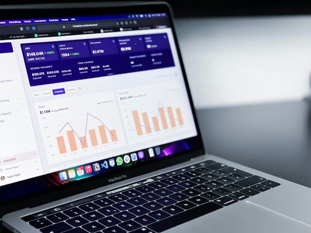laptop with charts